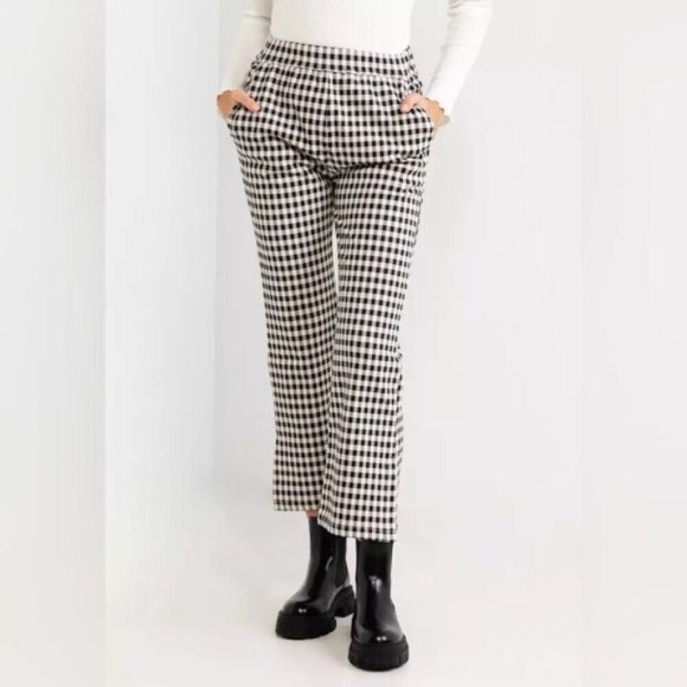 Niko And... Japan Gingham Picnic Straight Barrel Cropped Stretch Waist Pants 4